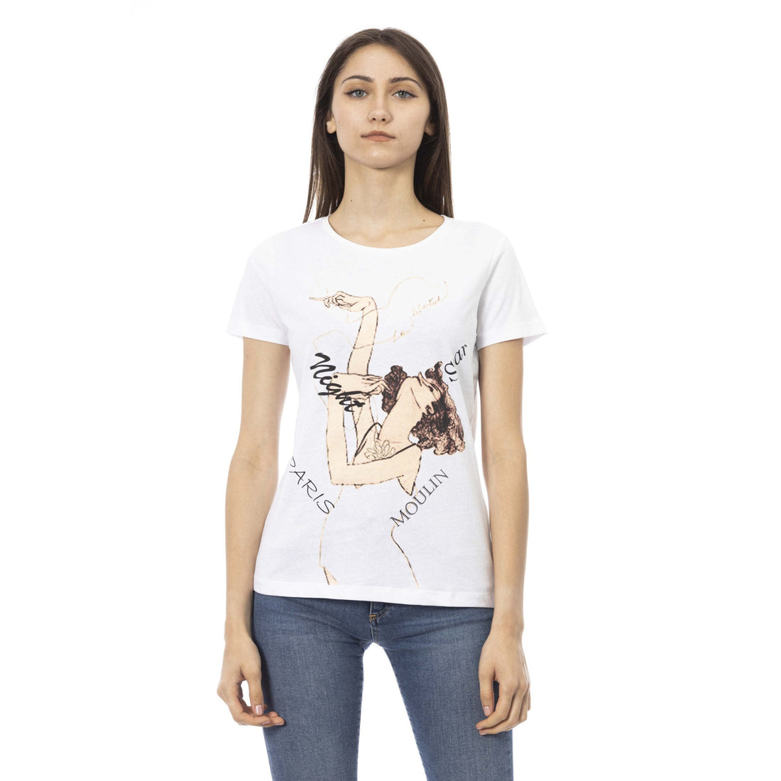 Trussardi Action Elegant White Tee with Chic Front Print