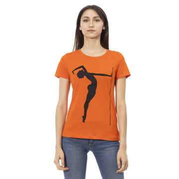 Trussardi Action Chic Orange Round Neck Tee with Front Print