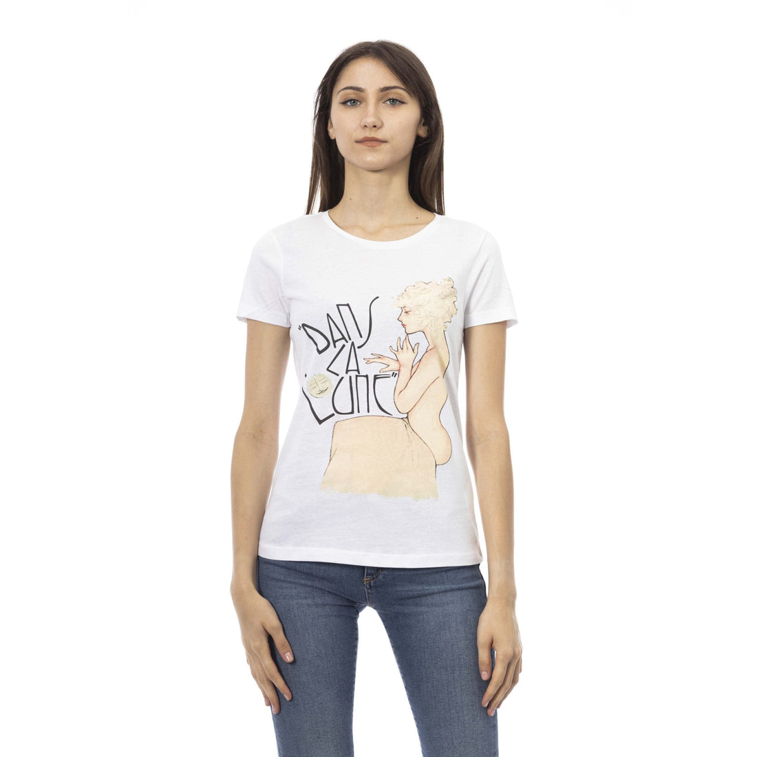 Trussardi Action Chic White Printed Round Neck Tee