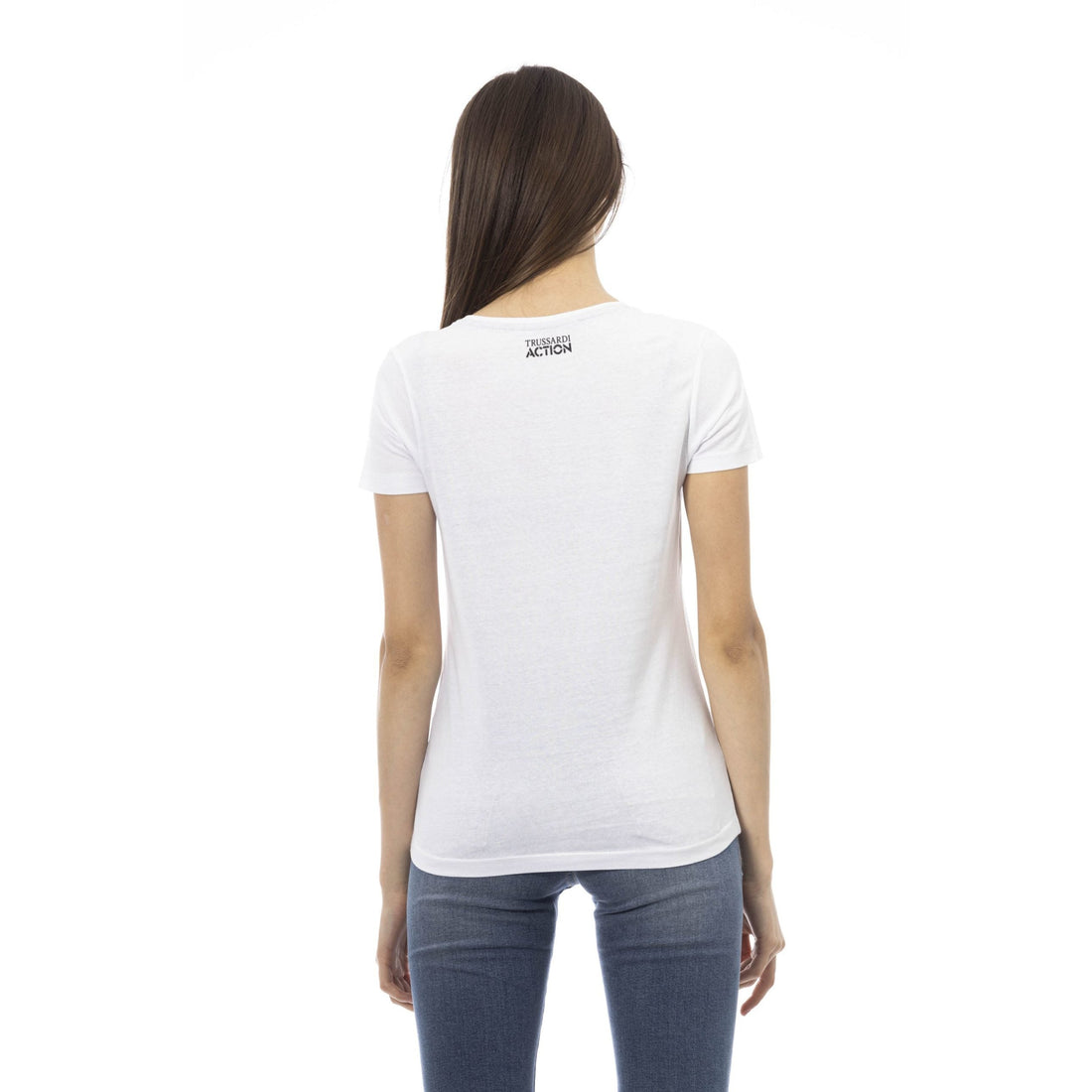 Trussardi Action Chic White Printed Round Neck Tee