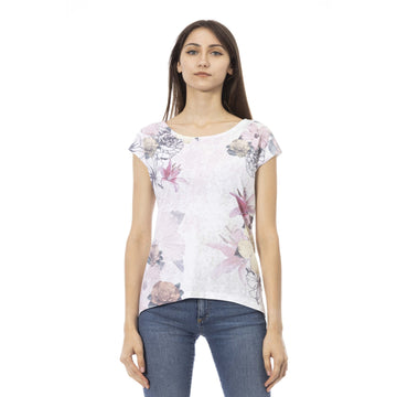 Trussardi Action Chic White Cotton-Blend Tee with Bold Print