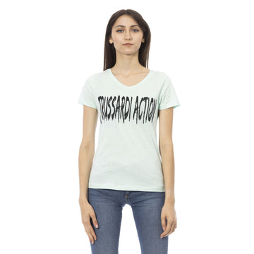 Trussardi Action Elegant Light Blue V-Neck Tee