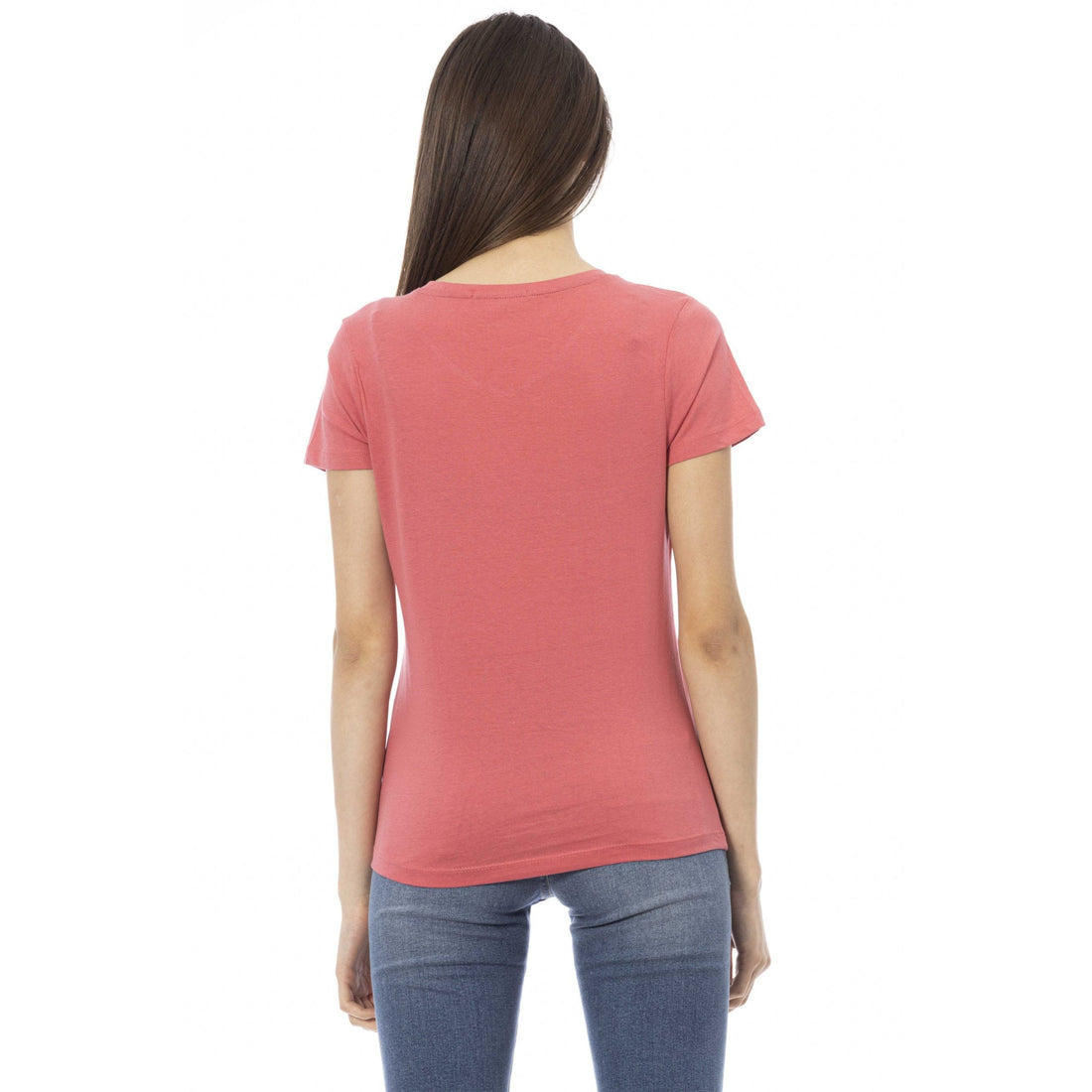 Trussardi Action Elegant Pink V-Neck Tee with Chic Print