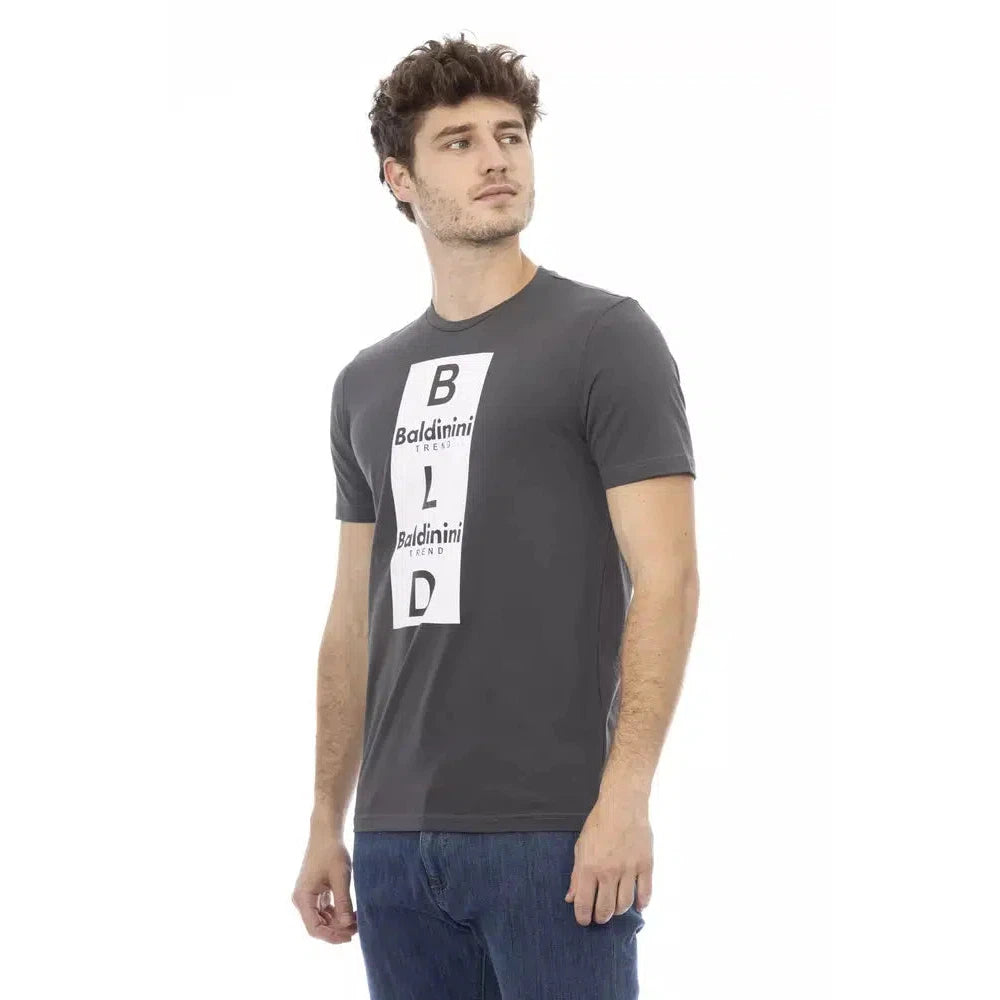 Baldinini Trend Chic Gray Cotton Tee with Unique Front Print