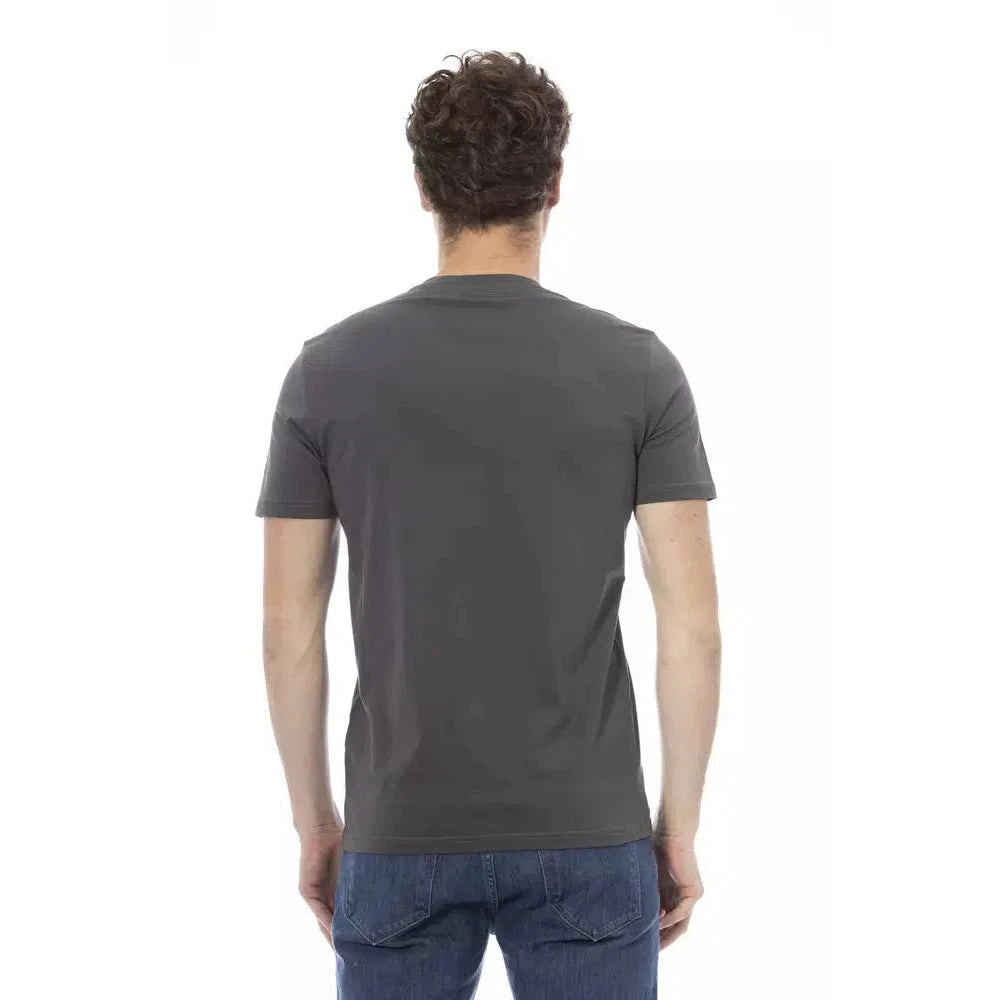 Baldinini Trend Chic Gray Cotton Tee with Unique Front Print