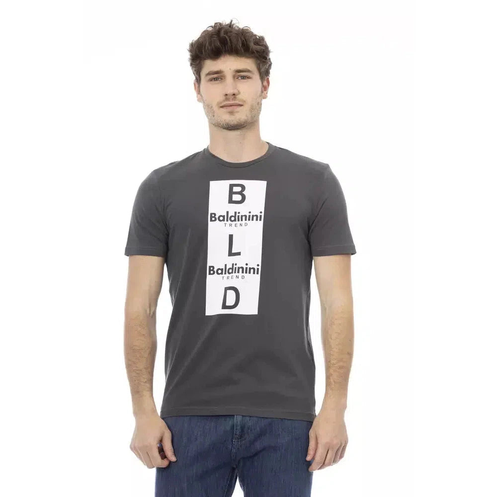 Baldinini Trend Chic Gray Cotton Tee with Unique Front Print