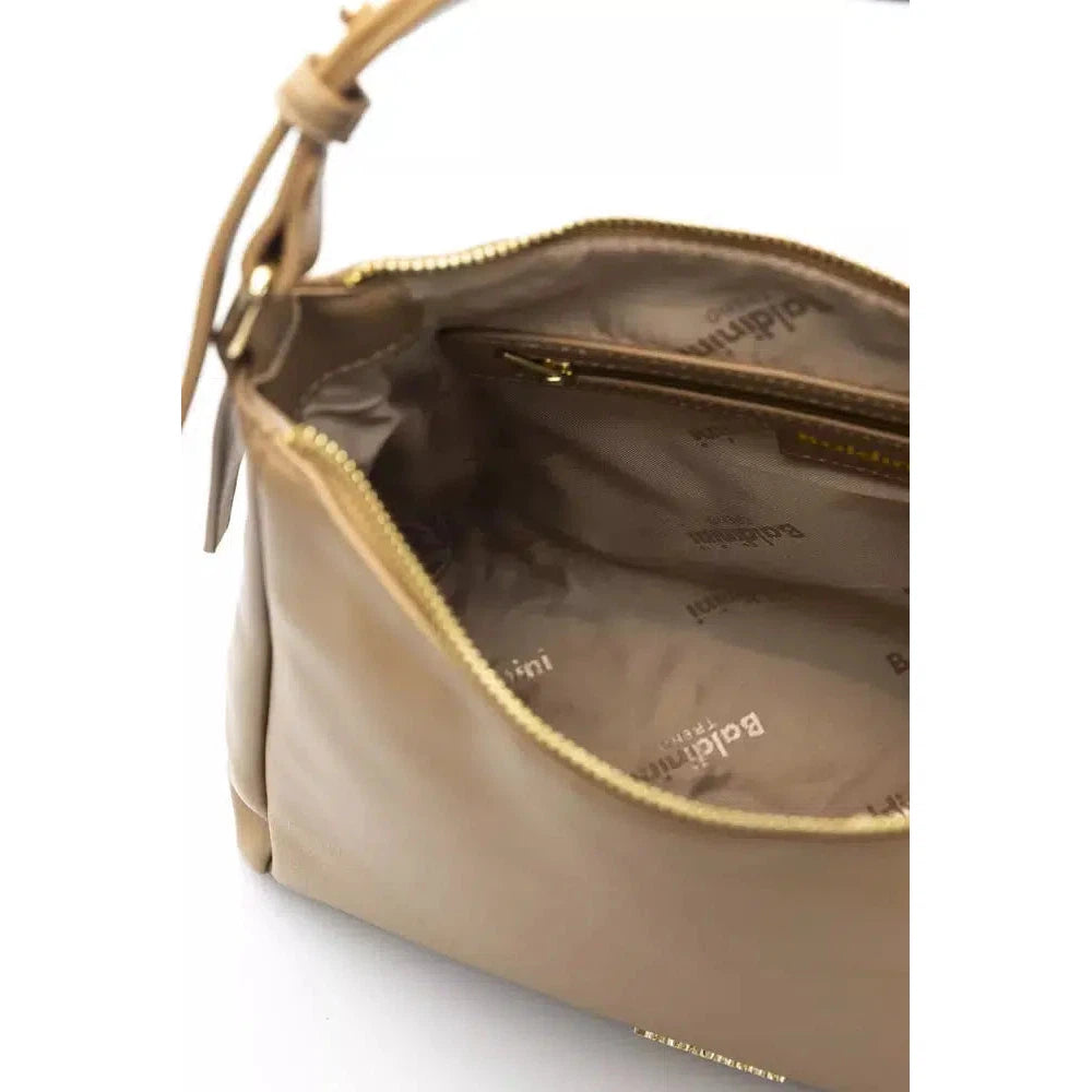 Baldinini Trend Chic Beige Shoulder Bag with Golden Accents