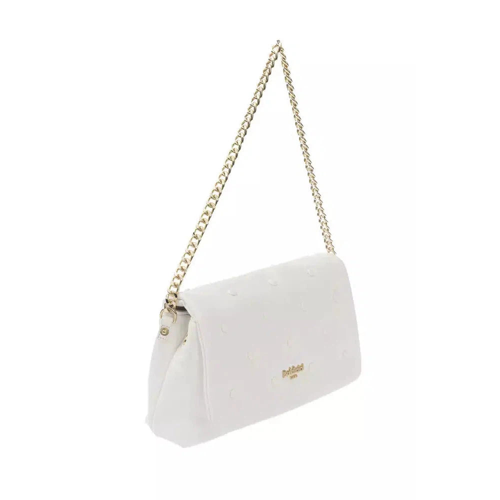 Baldinini Trend Elegant White Leather Shoulder Bag with Golden Accents