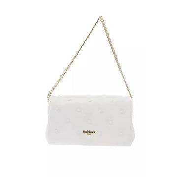 Baldinini Trend Elegant White Leather Shoulder Bag with Golden Accents