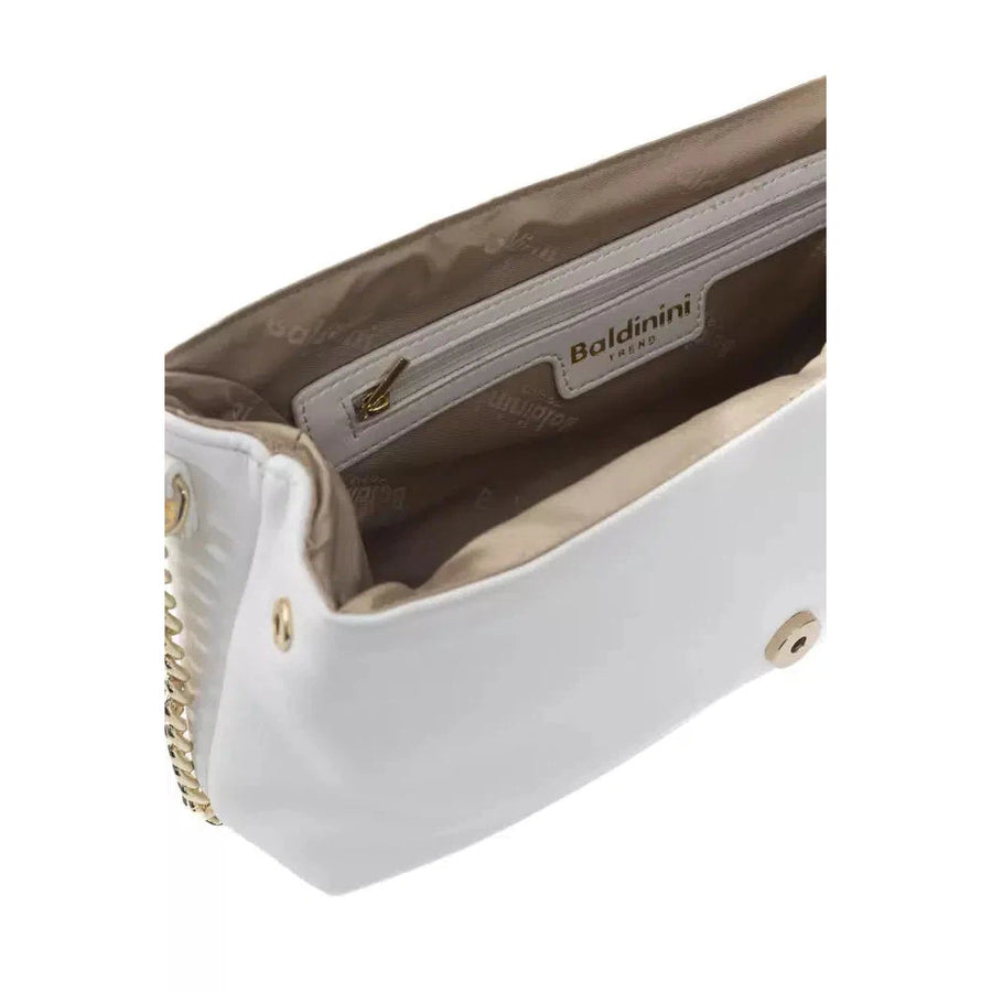 Baldinini Trend Elegant White Leather Shoulder Bag with Golden Accents