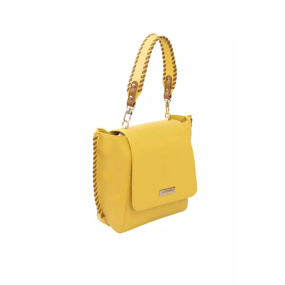 Baldinini Trend Elegant Yellow Shoulder Flap Bag with Golden Details