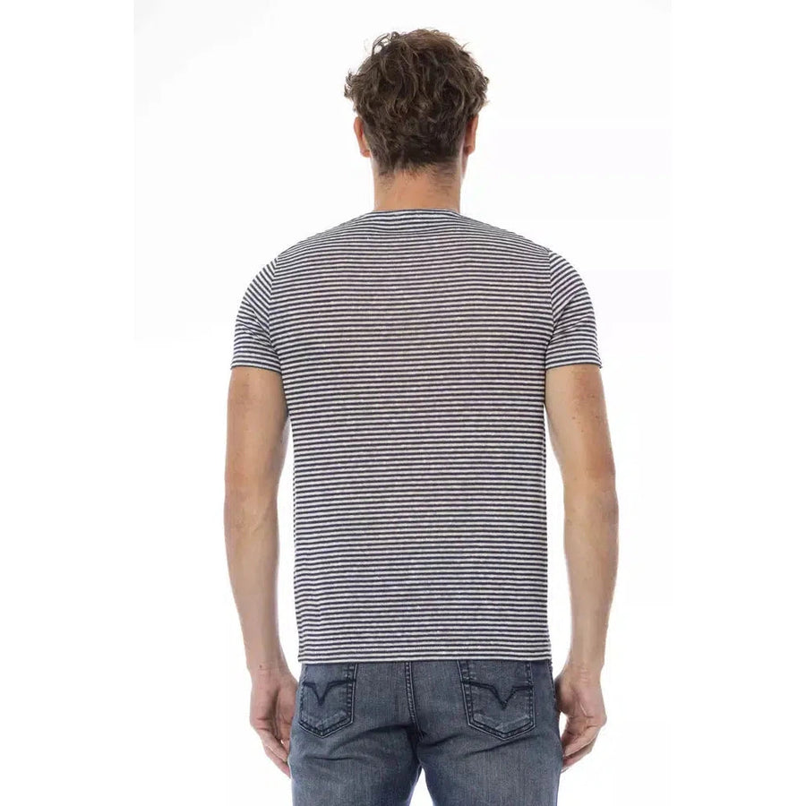 Distretto12 Elegant Blue Linen Blend Crew Neck Tee