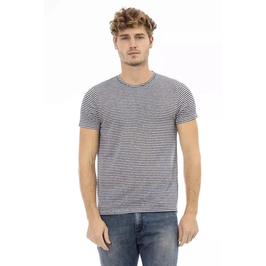 Distretto12 Elegant Blue Linen Blend Crew Neck Tee