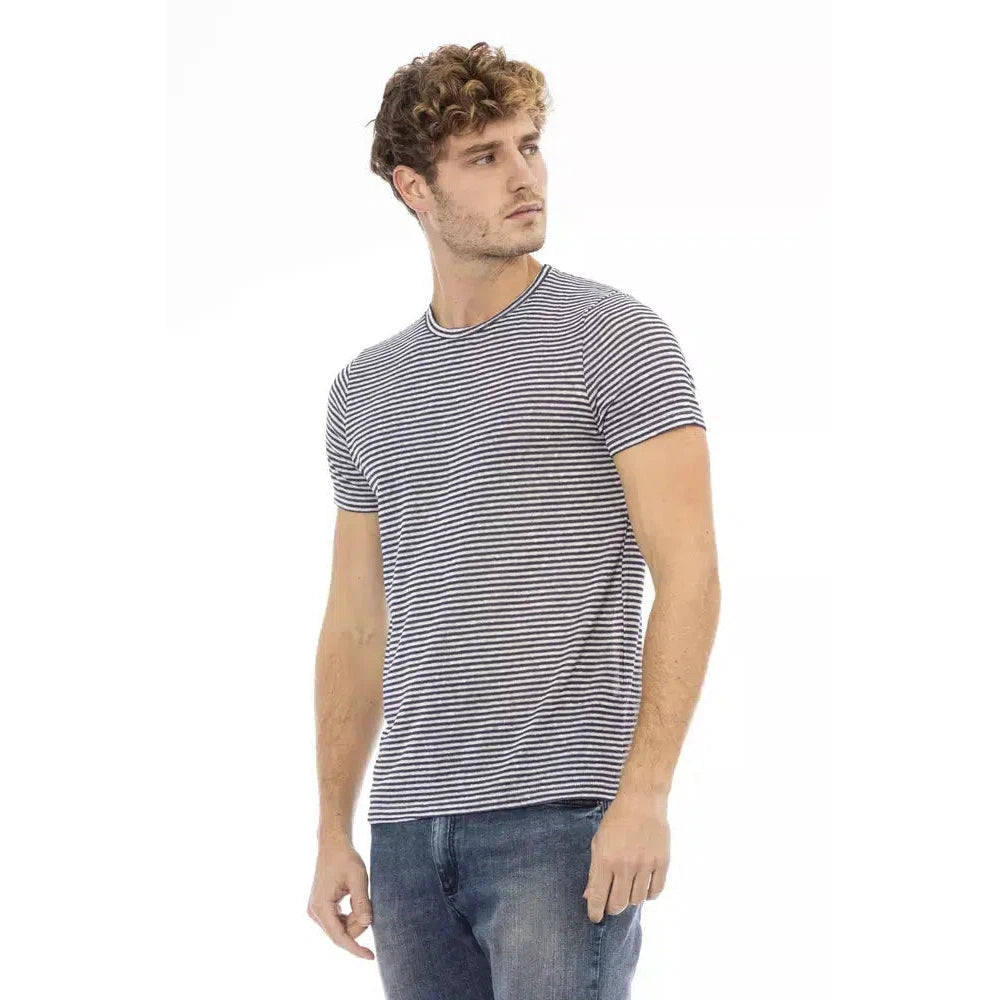 Distretto12 Elegant Blue Linen Blend Crew Neck Tee