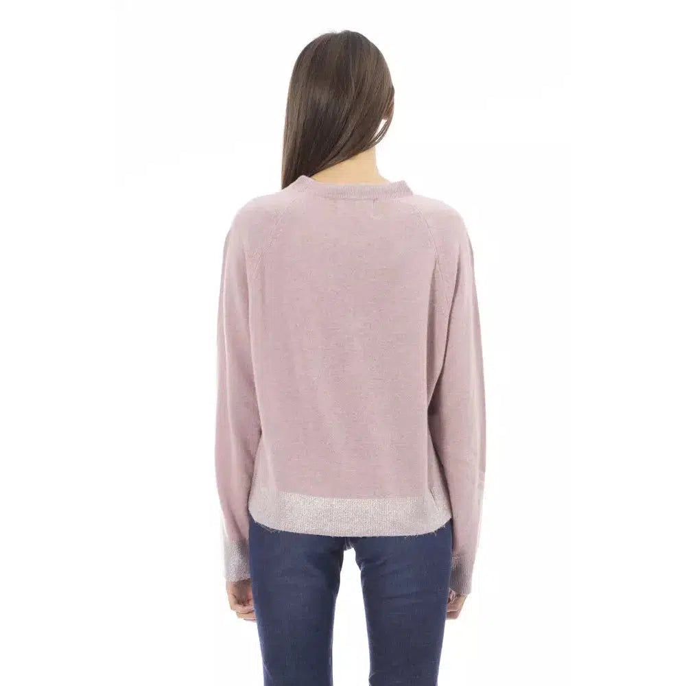 Baldinini Trend Chic Crew Neck Monogram Sweater in Pink