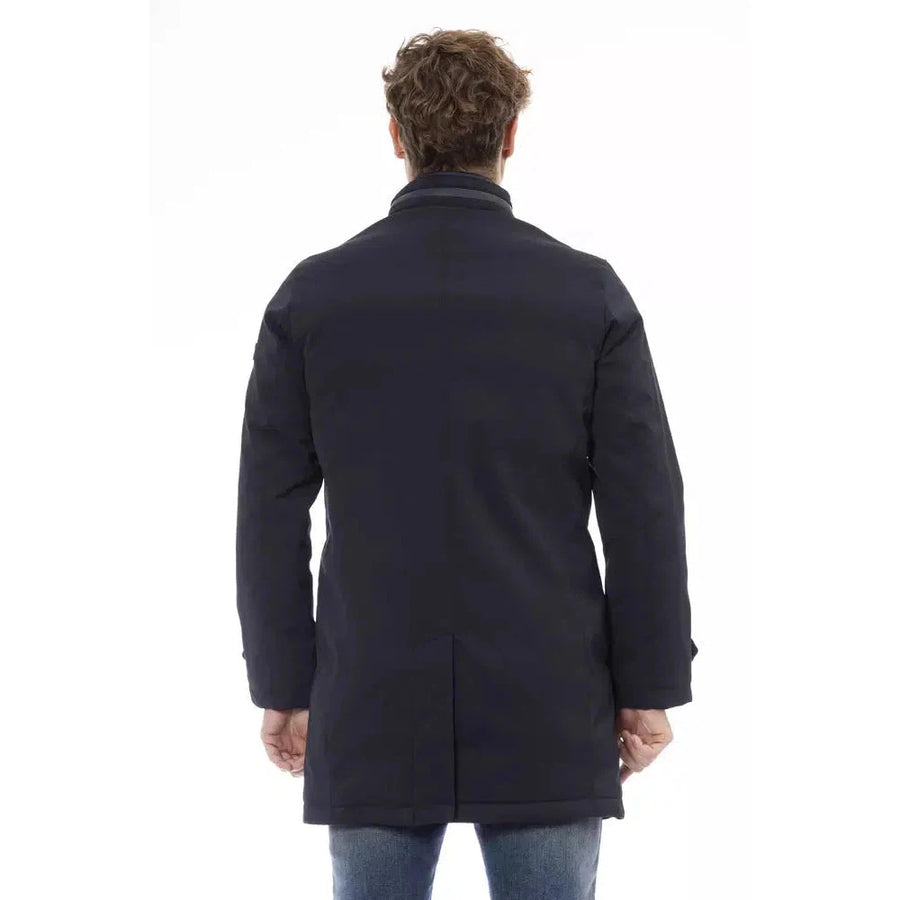 Baldinini Trend Sleek Monogram Long Jacket in Blue