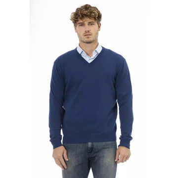 Sergio Tacchini Elegant Blue V-Neck Wool Sweater