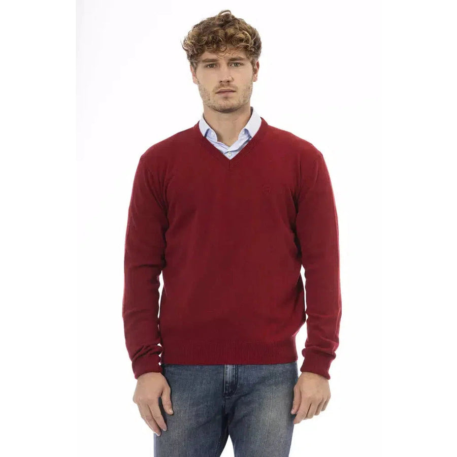 Sergio Tacchini Elegant Red V-Neck Wool Sweater