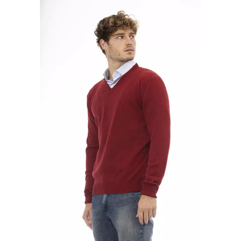 Sergio Tacchini Elegant Red V-Neck Wool Sweater