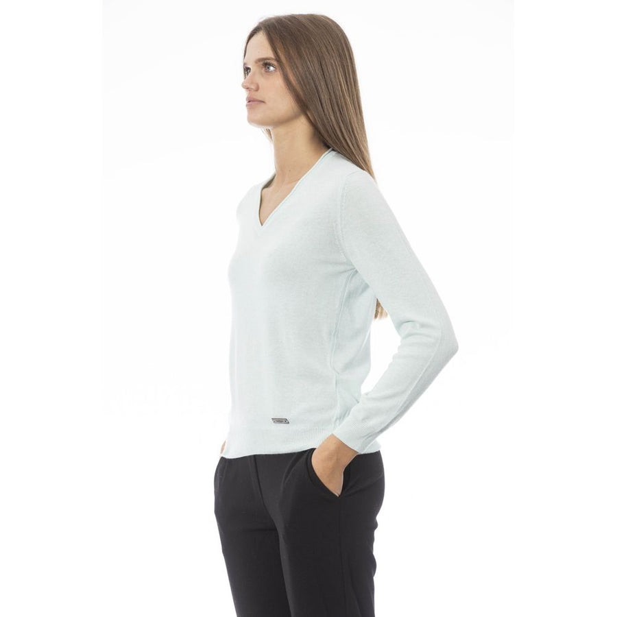 Baldinini Trend Elegant Light Blue V-neck Cashmere Blend Sweater