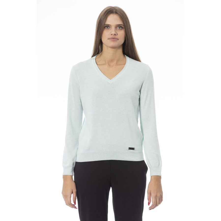 Baldinini Trend Elegant Light Blue V-neck Cashmere Blend Sweater