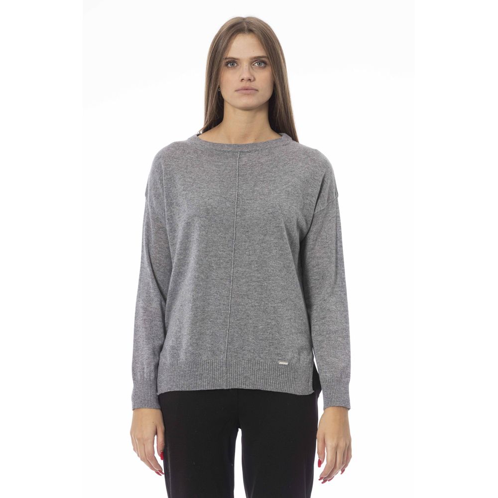 Baldinini Trend Chic Gray Crew Neck Knit Sweater