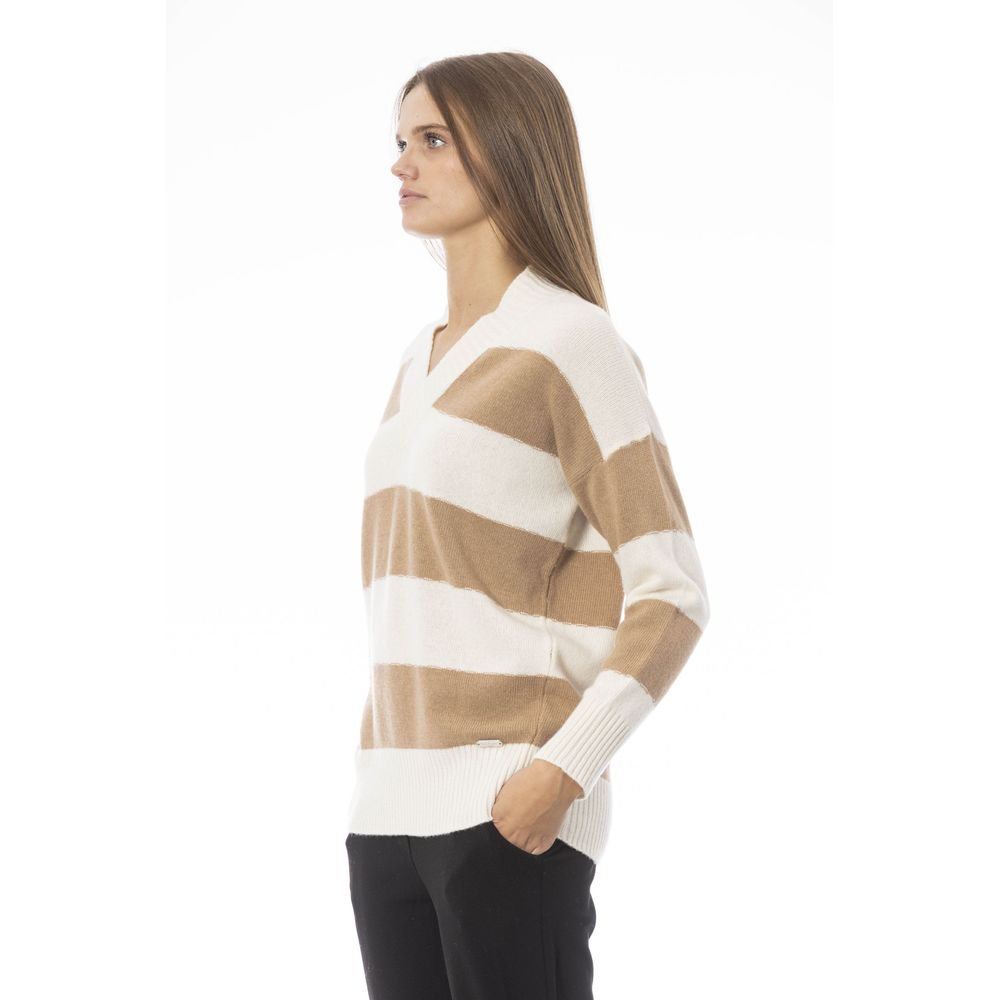 Baldinini Trend Elegant Beige V-Neck Sweater