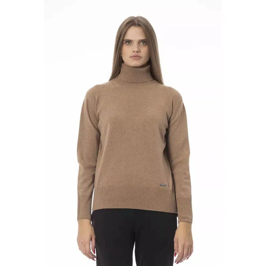 Baldinini Trend Chic Beige Wool-Cashmere Turtleneck Sweater