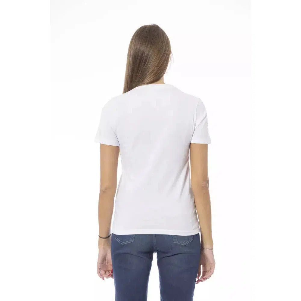 Baldinini Trend Chic White Cotton Tee with Signature Detail