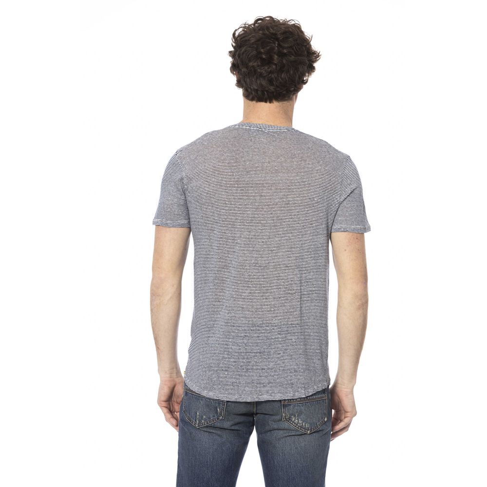 Distretto12 Ocean Blue Linen-Blend Crew Neck Tee