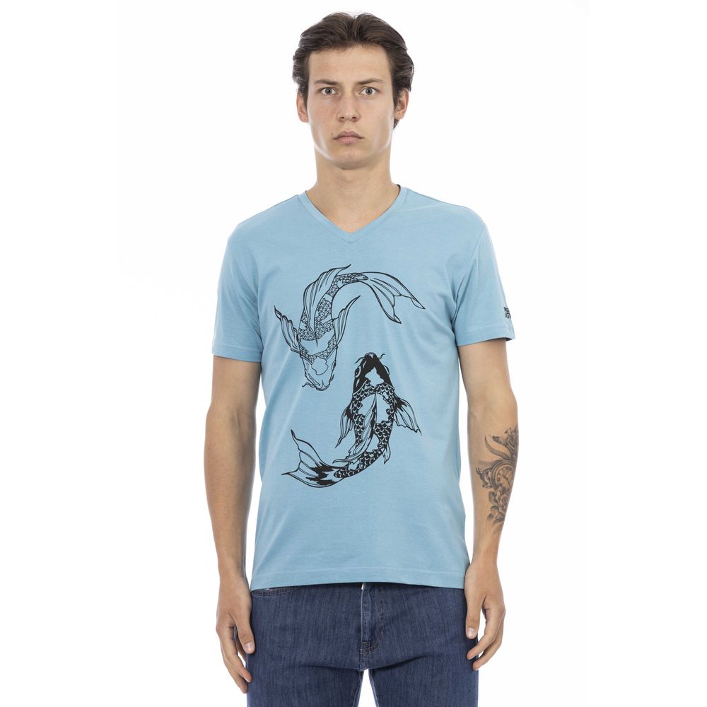 Trussardi Action V-Neck Cotton Blend Tee with Stylish Print