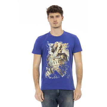 Trussardi Action Sleek Blue Cotton Tee with Unique Front Print