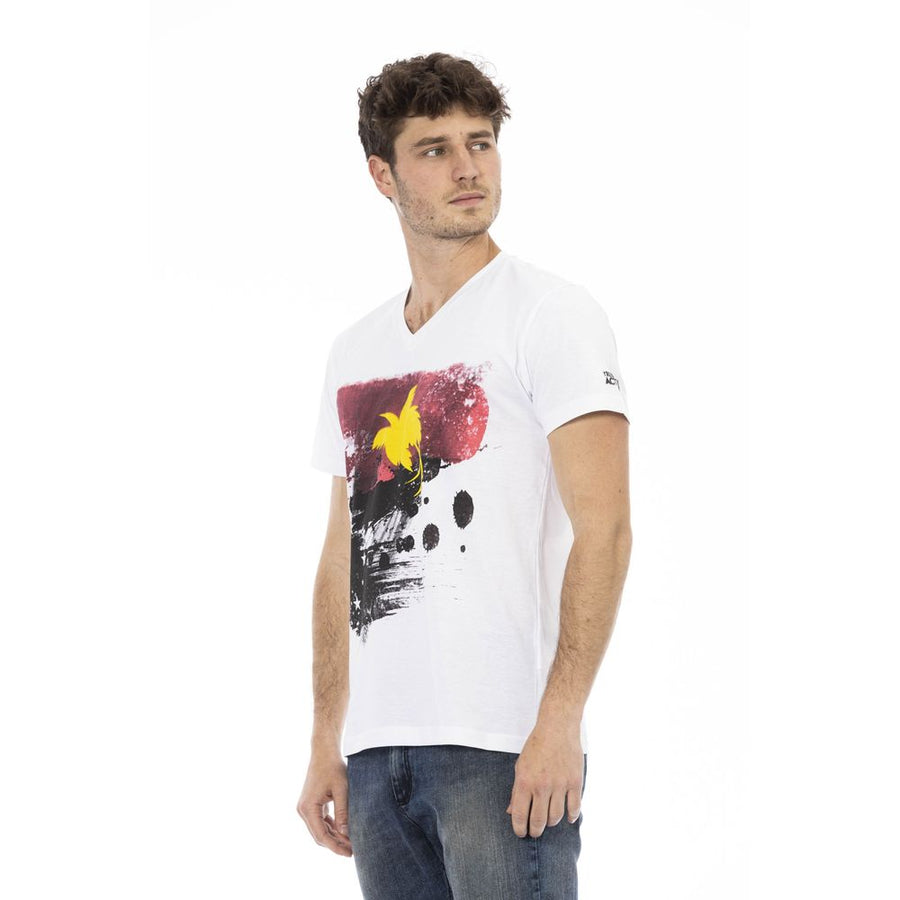 Trussardi Action Elegant White V-Neck Tee with Front Print