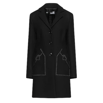 Love Moschino Chic Wool Blend Black Coat with Heart Detail