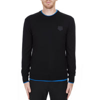 Kenzo Sleek Black Roundneck Sweater with Blue Accents