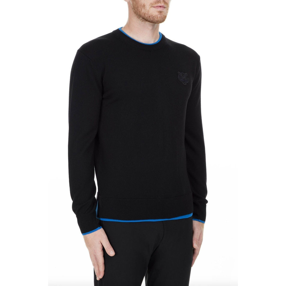 Kenzo Sleek Black Roundneck Sweater with Blue Accents