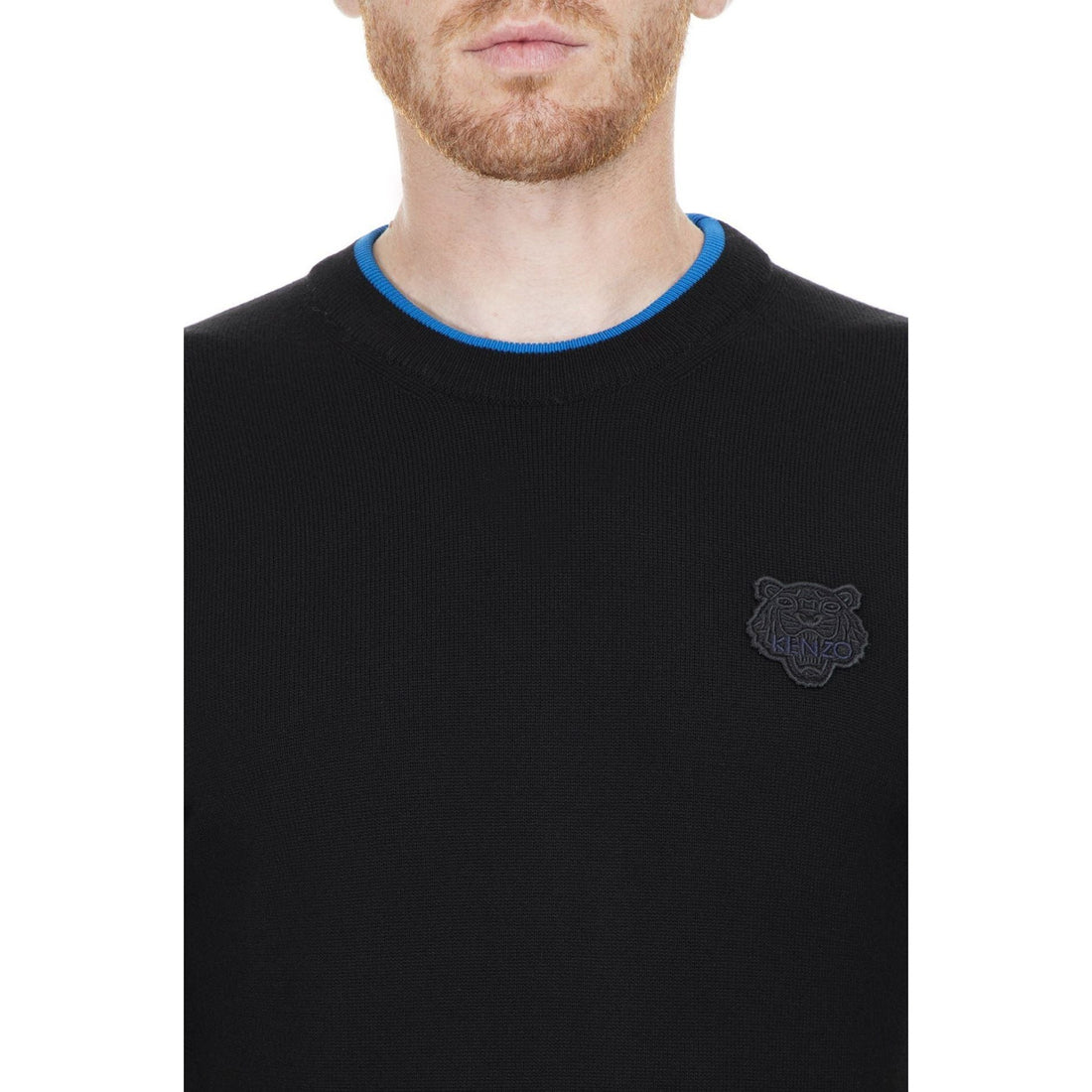 Kenzo Sleek Black Roundneck Sweater with Blue Accents