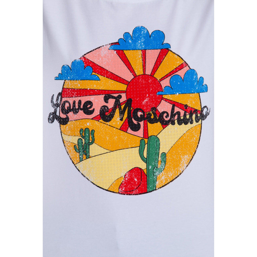 Love Moschino Chic Graphic Cotton Tee with Embossed Detail