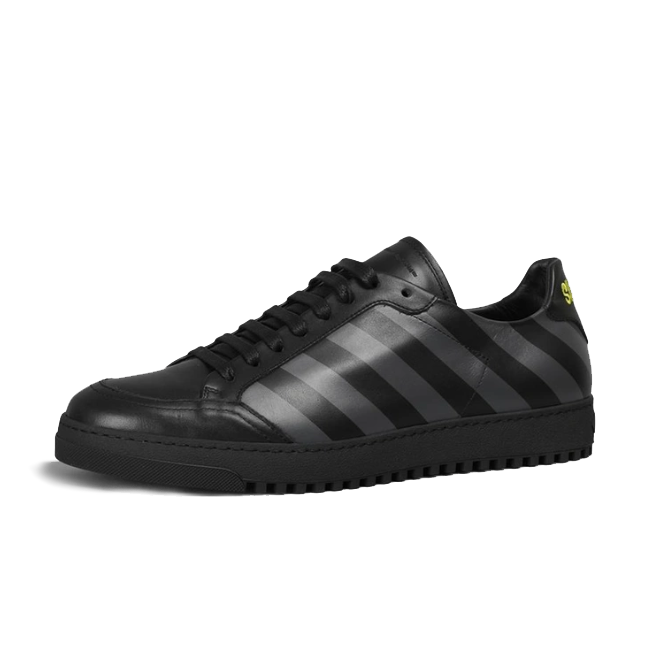 Off-White Stylish Calfskin Sneakers with Iconic Grey Stripes