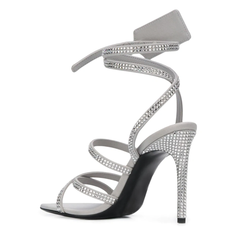 Off-White Dazzling Gray Diamond Buckle Leather Sandals