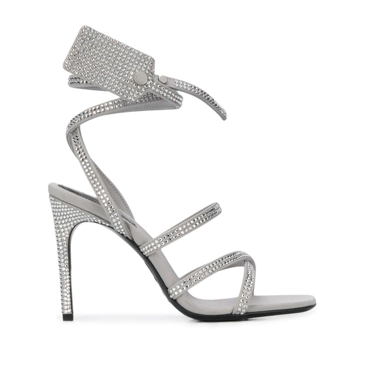 Off-White Dazzling Gray Diamond Buckle Leather Sandals