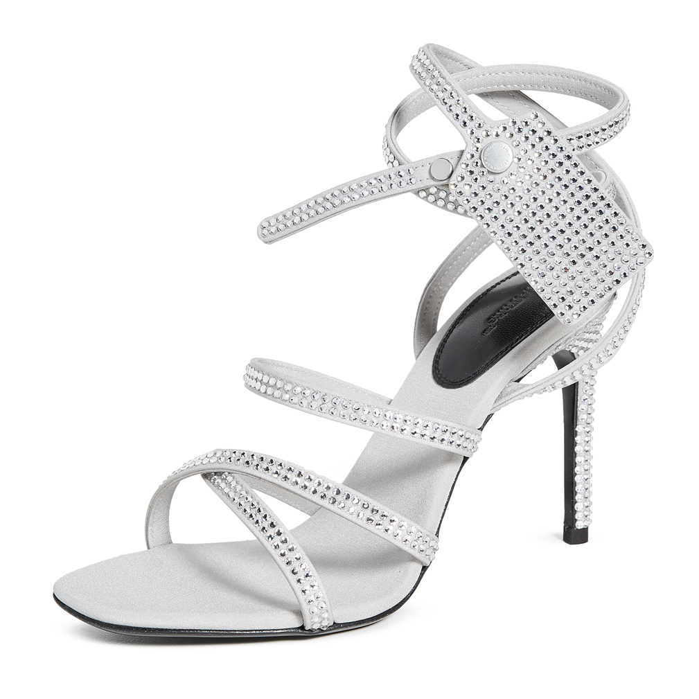 Off-White Dazzling Gray Diamond Buckle Leather Sandals