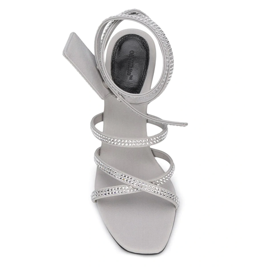 Off-White Dazzling Gray Diamond Buckle Leather Sandals