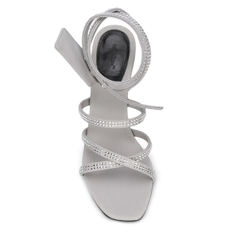 Off-White Dazzling Gray Diamond Buckle Leather Sandals