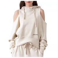 Hinnominate Chic Off-Shoulder Beige Sweatshirt with Hood