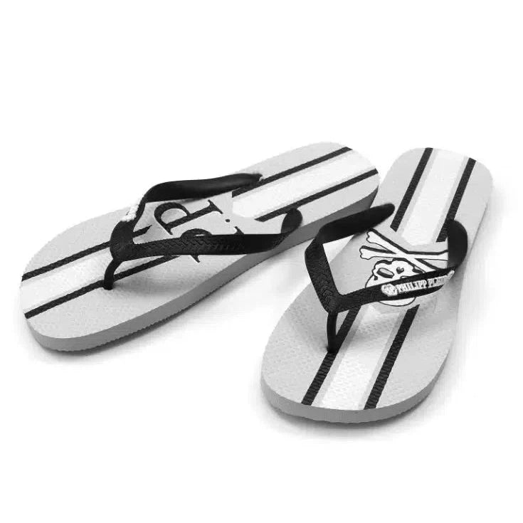 Philipp Plein Chic Gray Logo Print Flip Flops