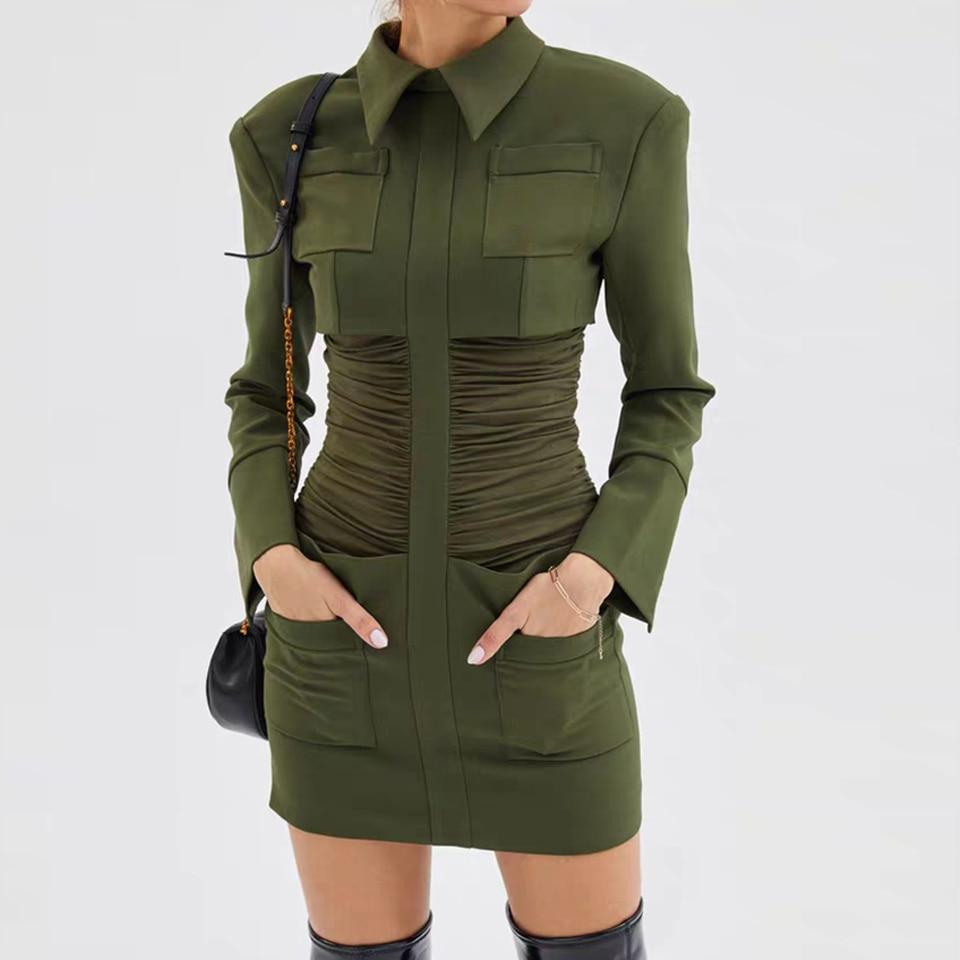 Robe Courte Verte Col Polo Boutonnages Poignets Style Oakland - Paris Deluxe