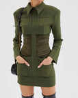 Robe Courte Verte Col Polo Boutonnages Poignets Style Oakland - Paris Deluxe