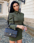 Robe Courte Verte Col Polo Boutonnages Poignets Style Oakland - Paris Deluxe