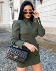 Robe Courte Verte Col Polo Boutonnages Poignets Style Oakland - Paris Deluxe